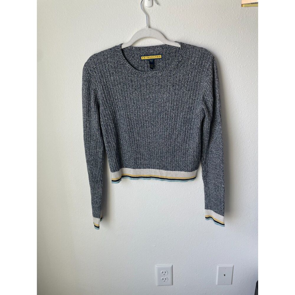 Y2K cropped ribbed sweater XL Prince Fox grey marled knit striped top